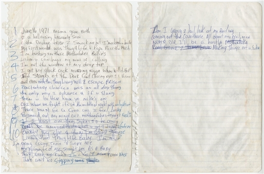 Tupac Shakur Hand Written Lyrics (2 Pages) To "Cradle To The Grave" (JSA LOA)
